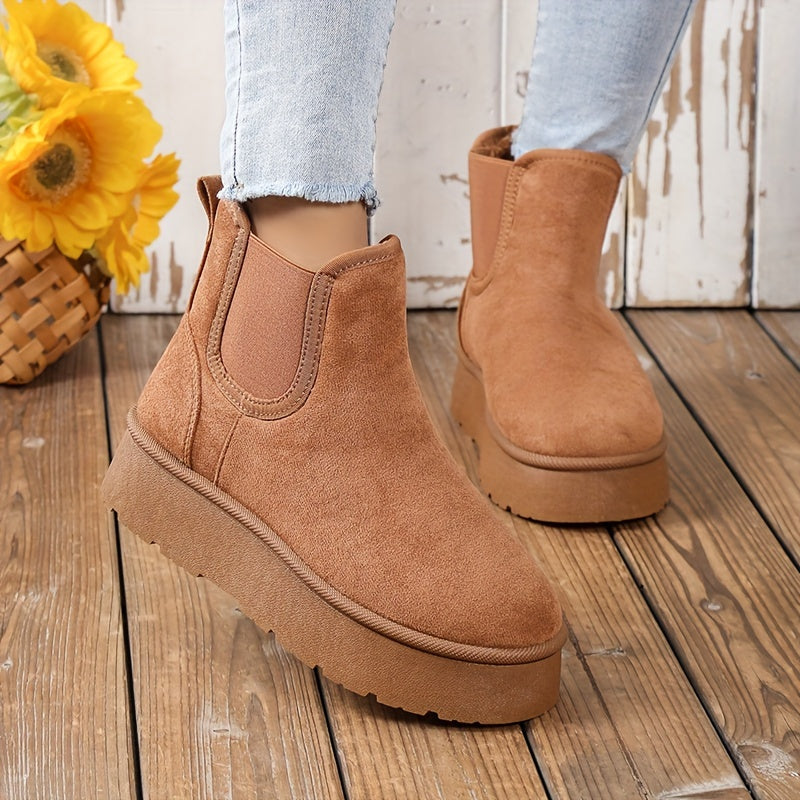 Women's Fleece-Lined Chunky Platform Ankle Boots Casual Winter Shoes