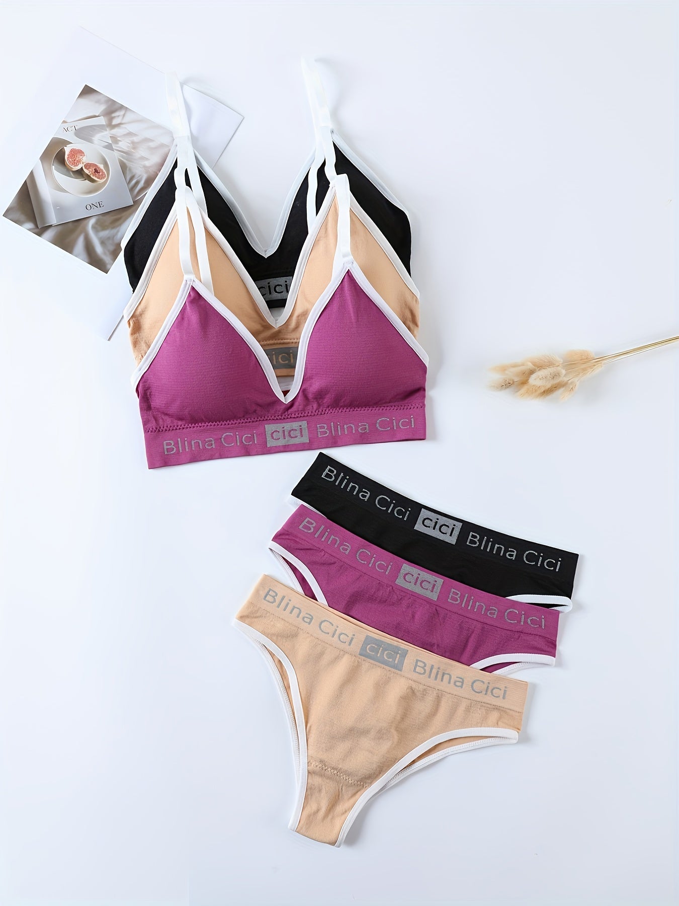 Women's Letter Print Lingerie Set Wireless Sports Bra Elastic Panties
