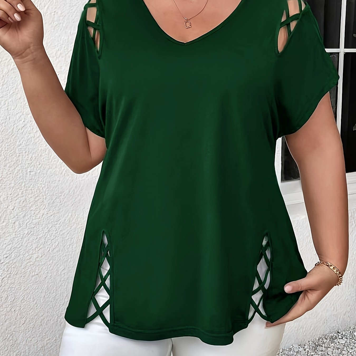 Plus Size Women's Cross-Strap Top European Style Casual Top