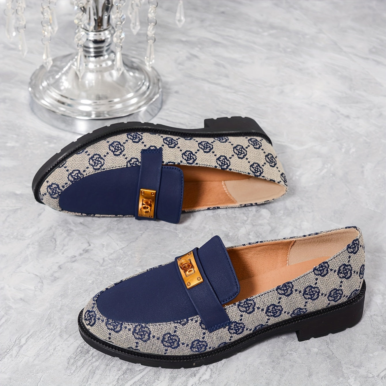 Women's Leather Loafers Four Seasons Embroidered Floral Oxford Shoes