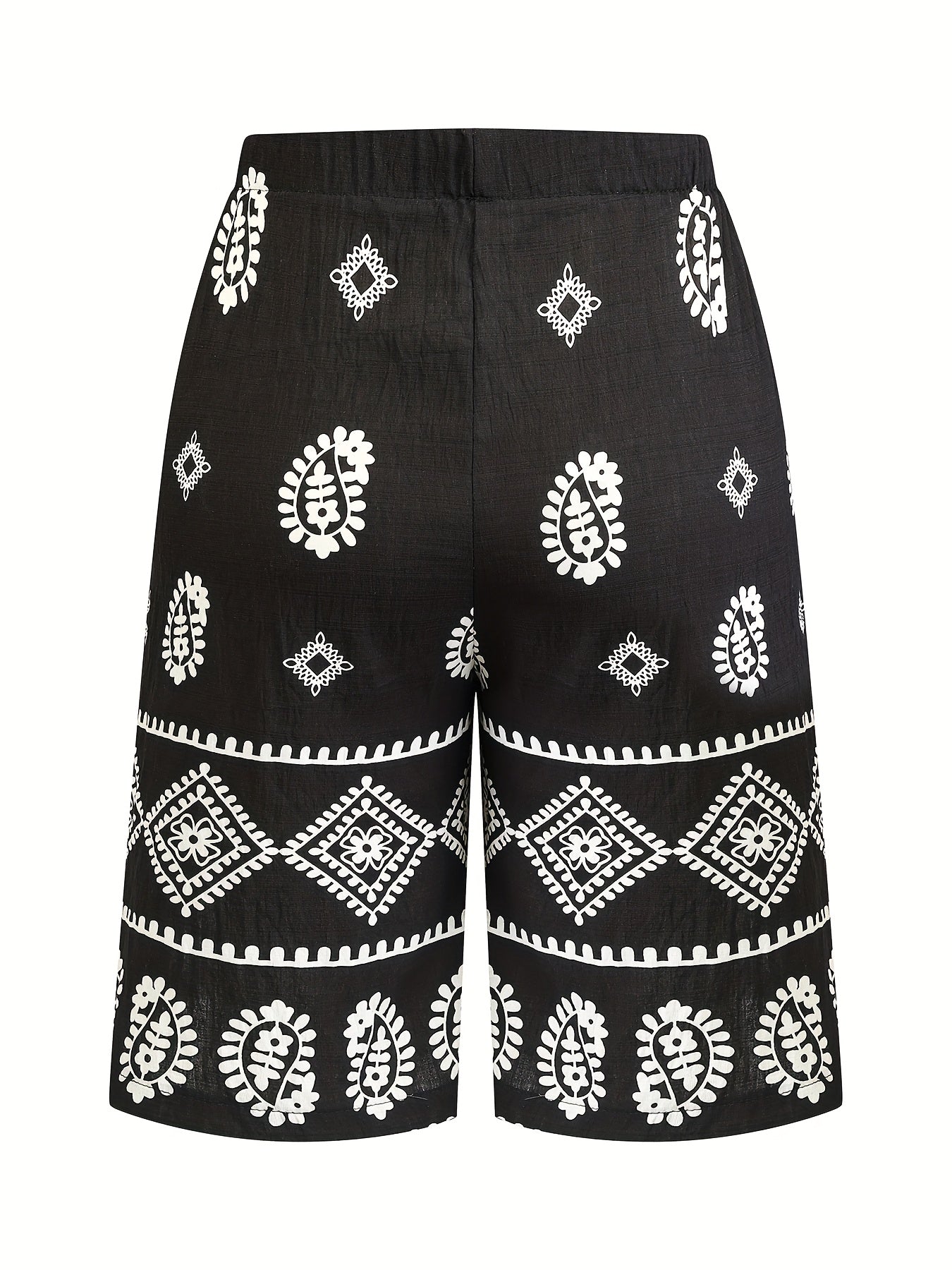 Шорты для женщин больших размеров с черно-белым геометрическим принтом, повседневные, средней длины