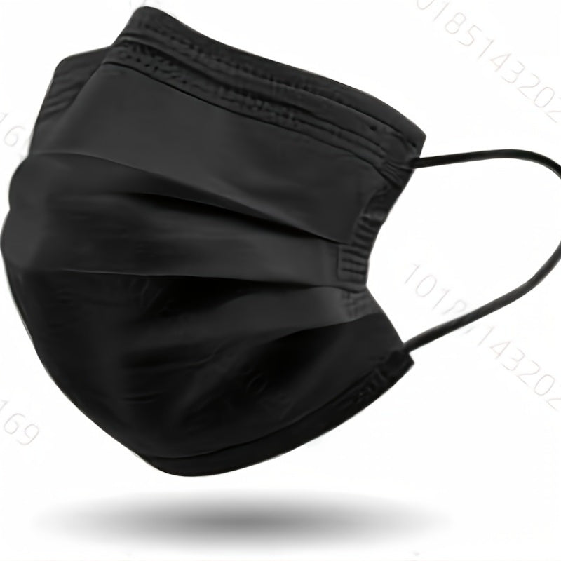 50 Pack Black Disposable Face Masks with Elastic Ear Loops 3-Ply Non-Woven Filter