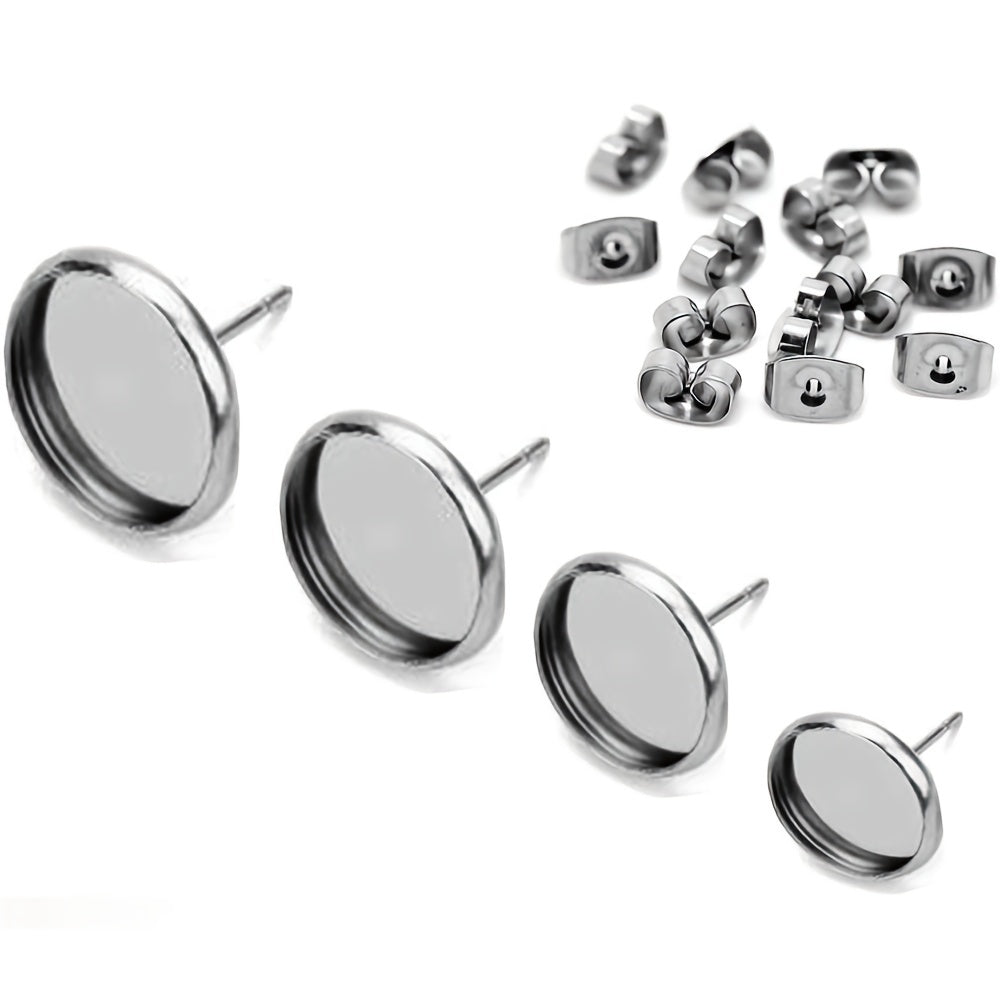 Pack of 50 Stainless Steel Earring Studs with Cabochon Setting and Backs