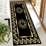 Elegant F-Pattern Runner Rug Golden Black Non-Slip Machine Washable Polyester Entryway Living Room Outdoor