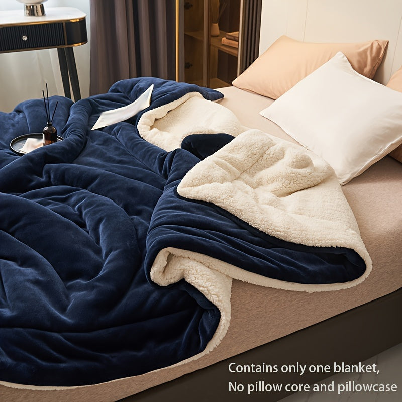 Dark Blue Double-Layer Milk Velvet Shearling Throw Blanket Soft Warm All-Season Cozy Nap Bed Sofa