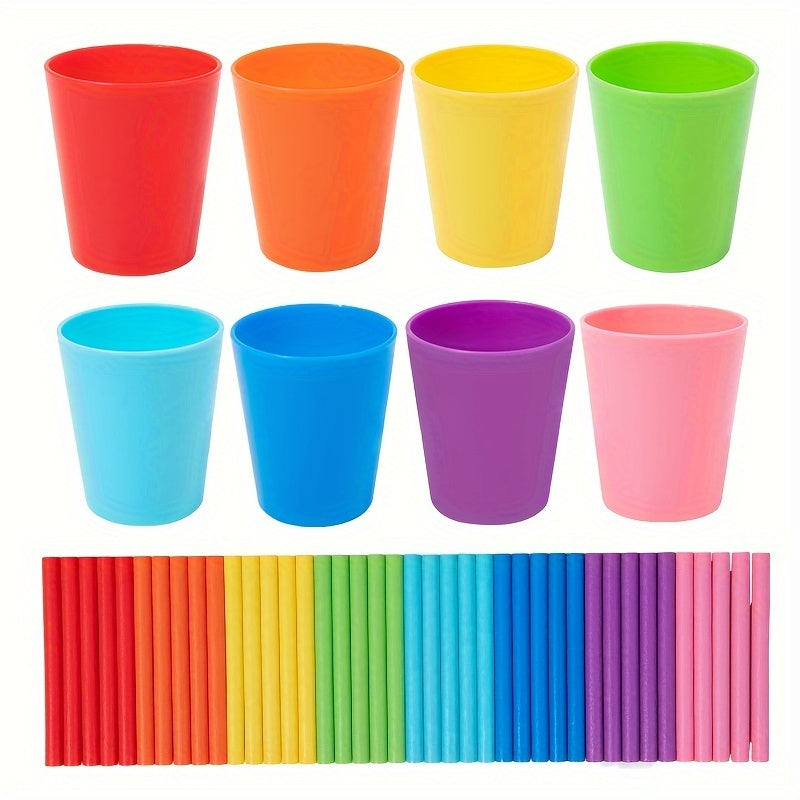 Palitos de conteo de arcoíris de madera en tazas coloridas para aprendizaje temprano juguete educativo