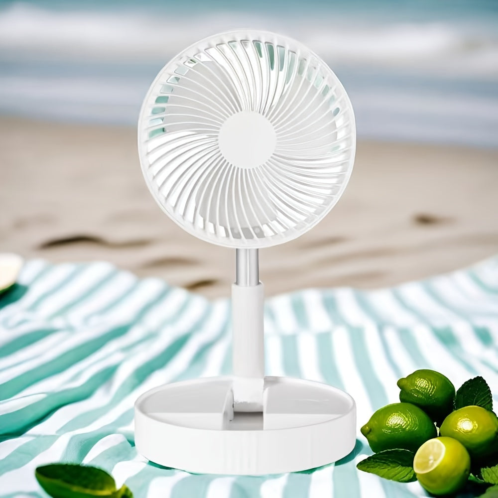 Portable USB Mini Fan with Remote Control, Telescopic, Foldable White Desk Fan