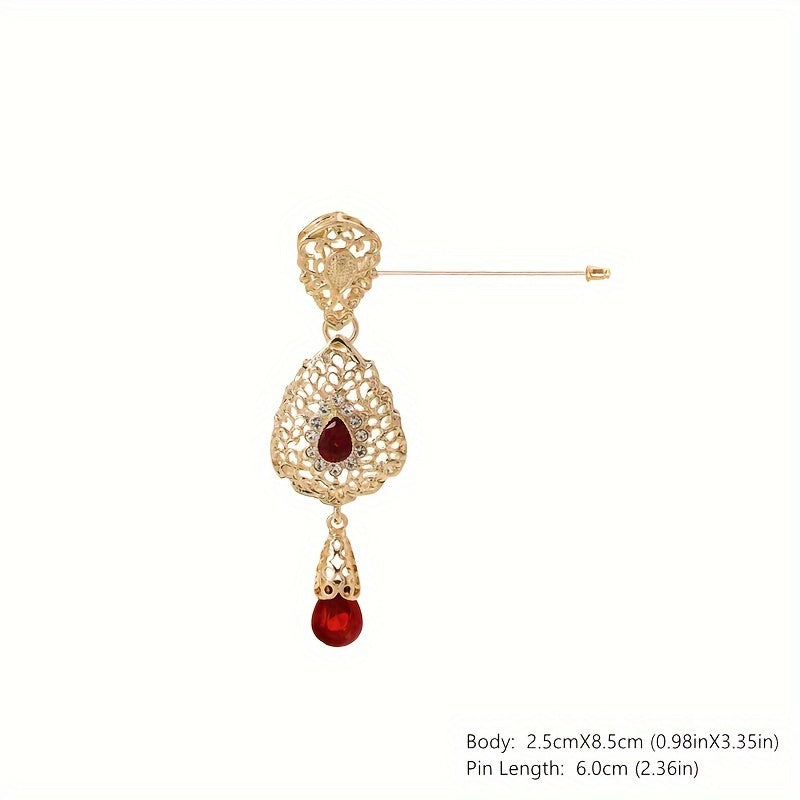 Hollow Alloy Hijab Pin with Rhinestones Vintage French Style Irregular Design