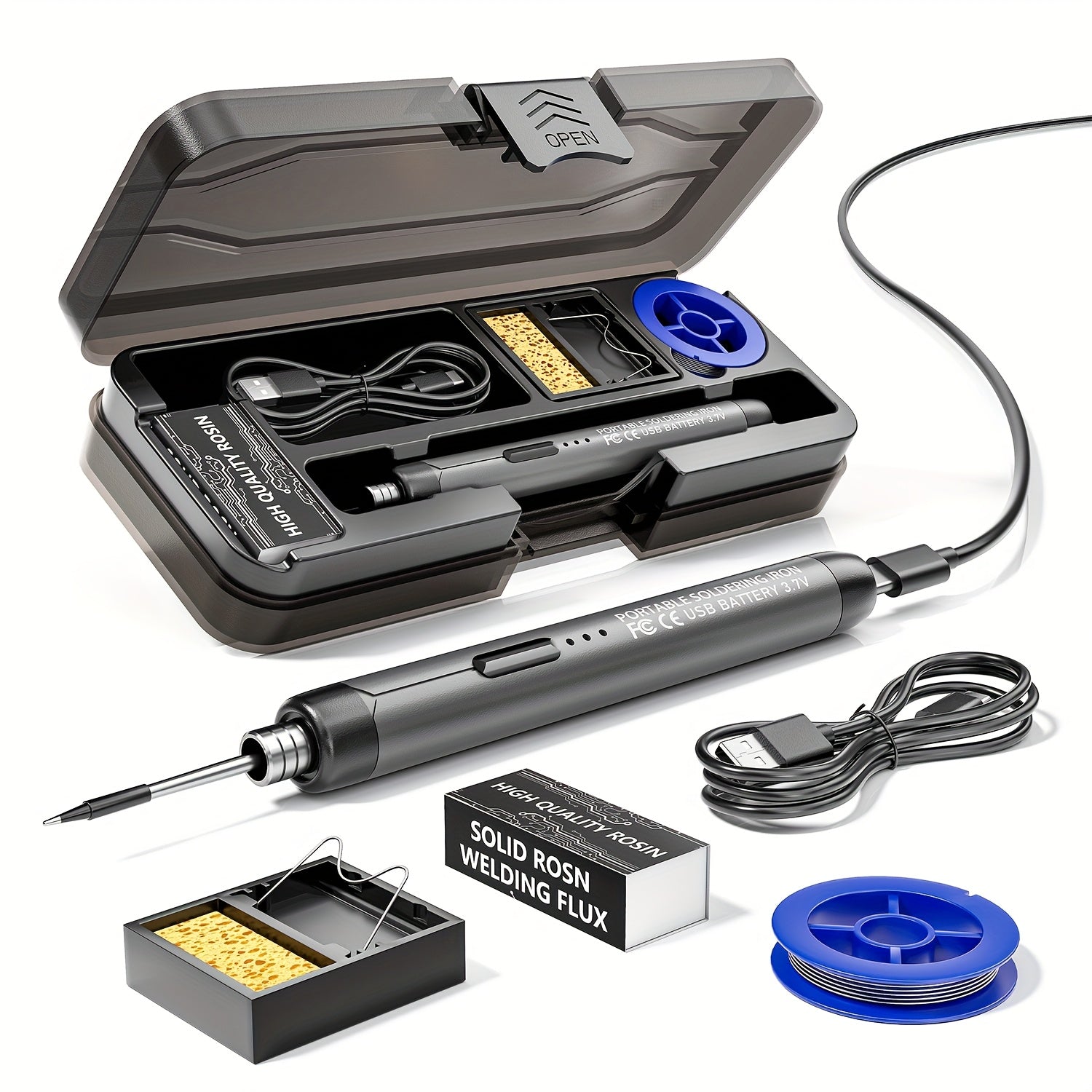 Cordless USB Soldering Iron with 3 Heat Settings Flux Stand and Case