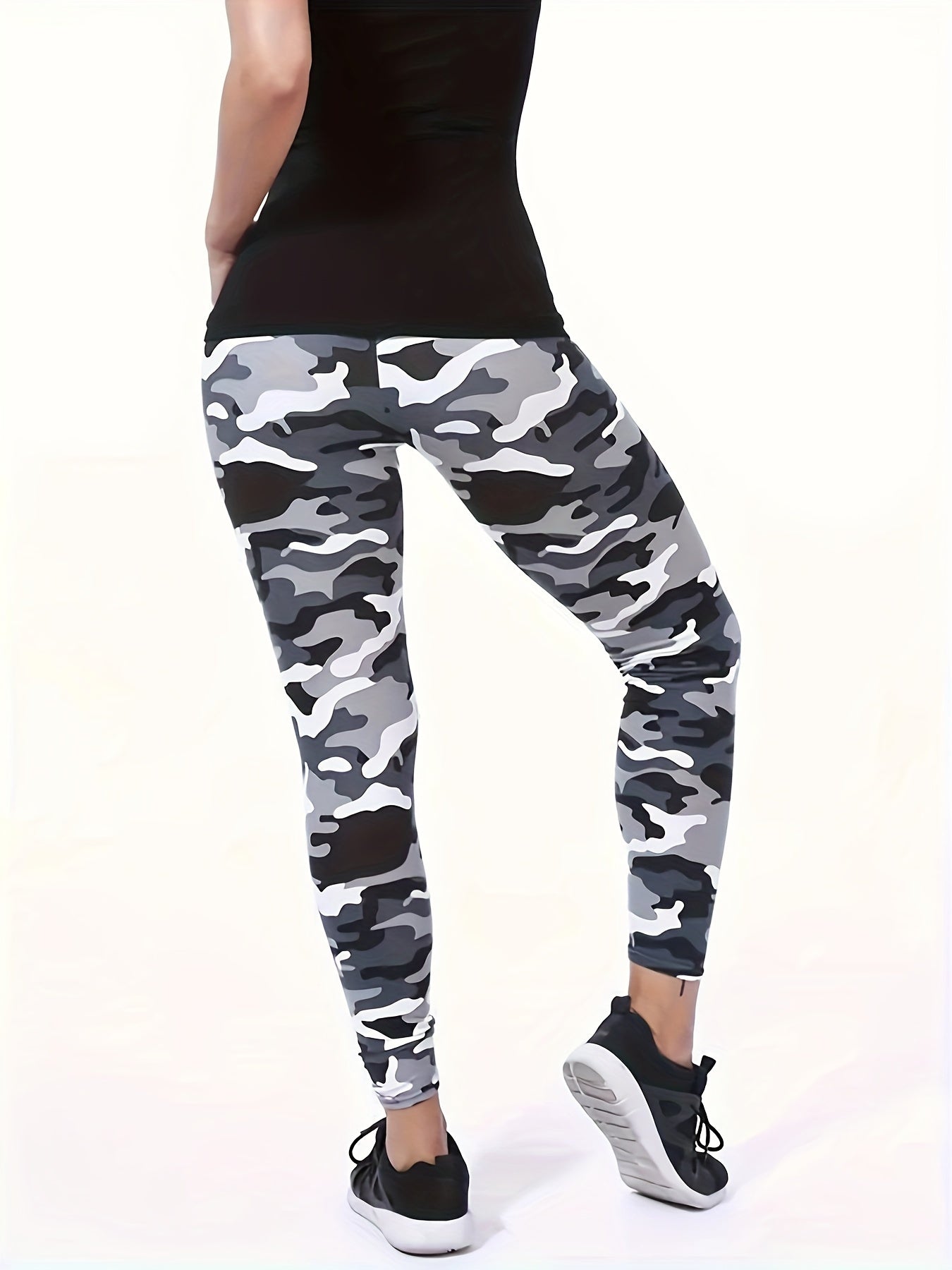 Plus Size Camo Print Skinny Leggings High Waist Casual Stretchy Women's Clothing