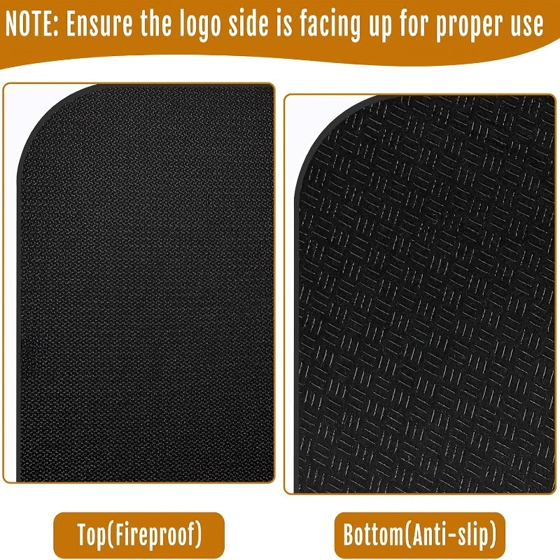 Black Fireproof Silicone Fireplace Hearth Rug 101.6x48.26cm Heat Resistant Anti-Slip Mat