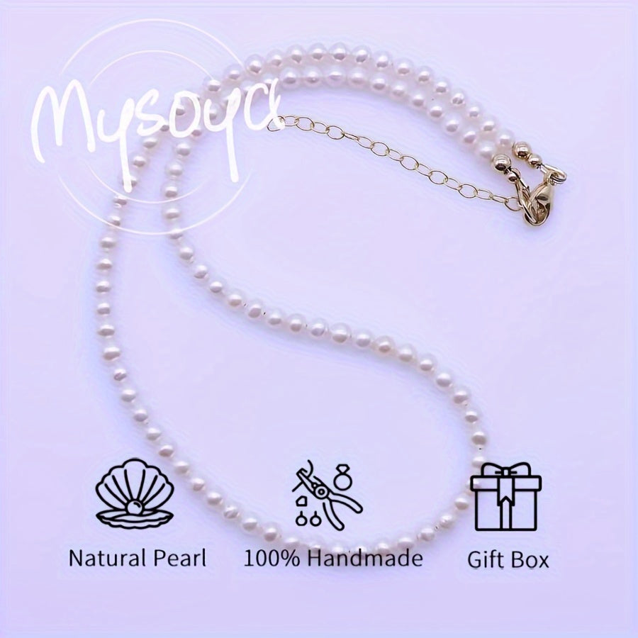 Natural White Freshwater Pearl Necklace Choker 4.5-5mm Gift Box Unisex Jewelry
