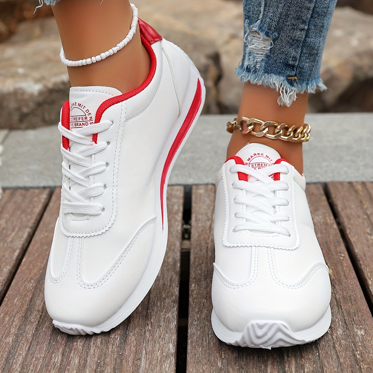 Women's White Synthetic Leather Casual Sneakers with Stability Support and Breathable Fabric Lining