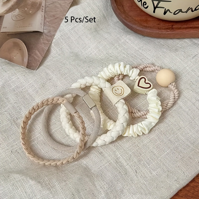 Casual Polyester Hair Ties Set with Heart and Smile Charms for Women