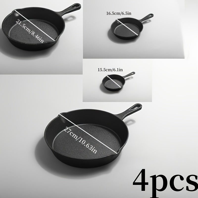Set of 4 Cast Iron Skillets 10 8 6 Inch with Spatula and Oil Brush Kitchen Cookware