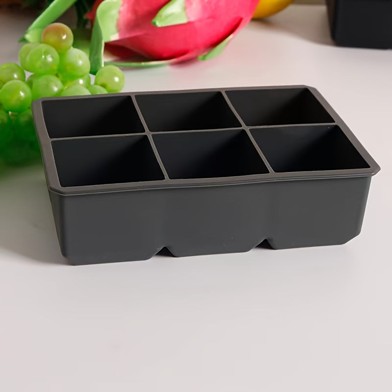 Katta silikon muz kubi shakli, 6 bo'lakli, olib tashlanadigan qopqoq, qayta ishlatiladigan oshxona