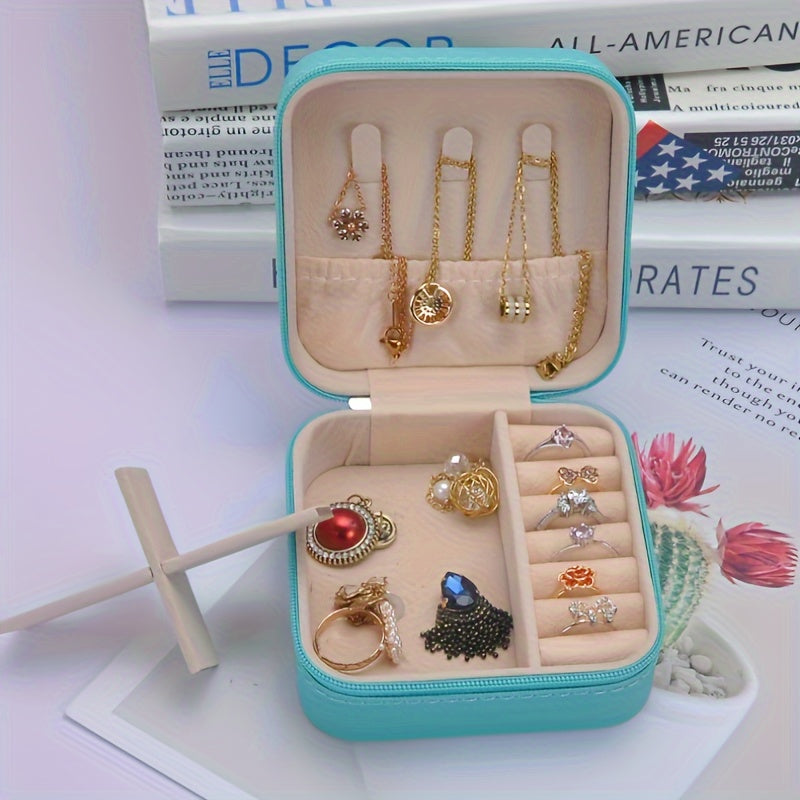 Mini Faux Leather Jewelry Organizer with Zipper Closure for Travel and Gifting