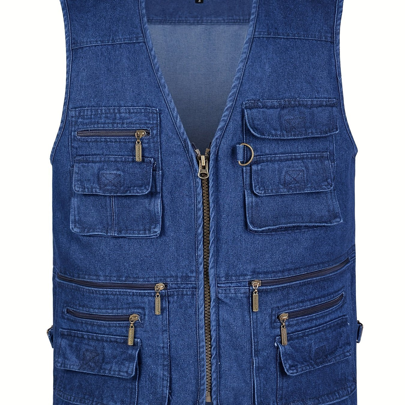 Men's Cotton Cargo Vest with Zipper Pockets for Outdoor Activities
