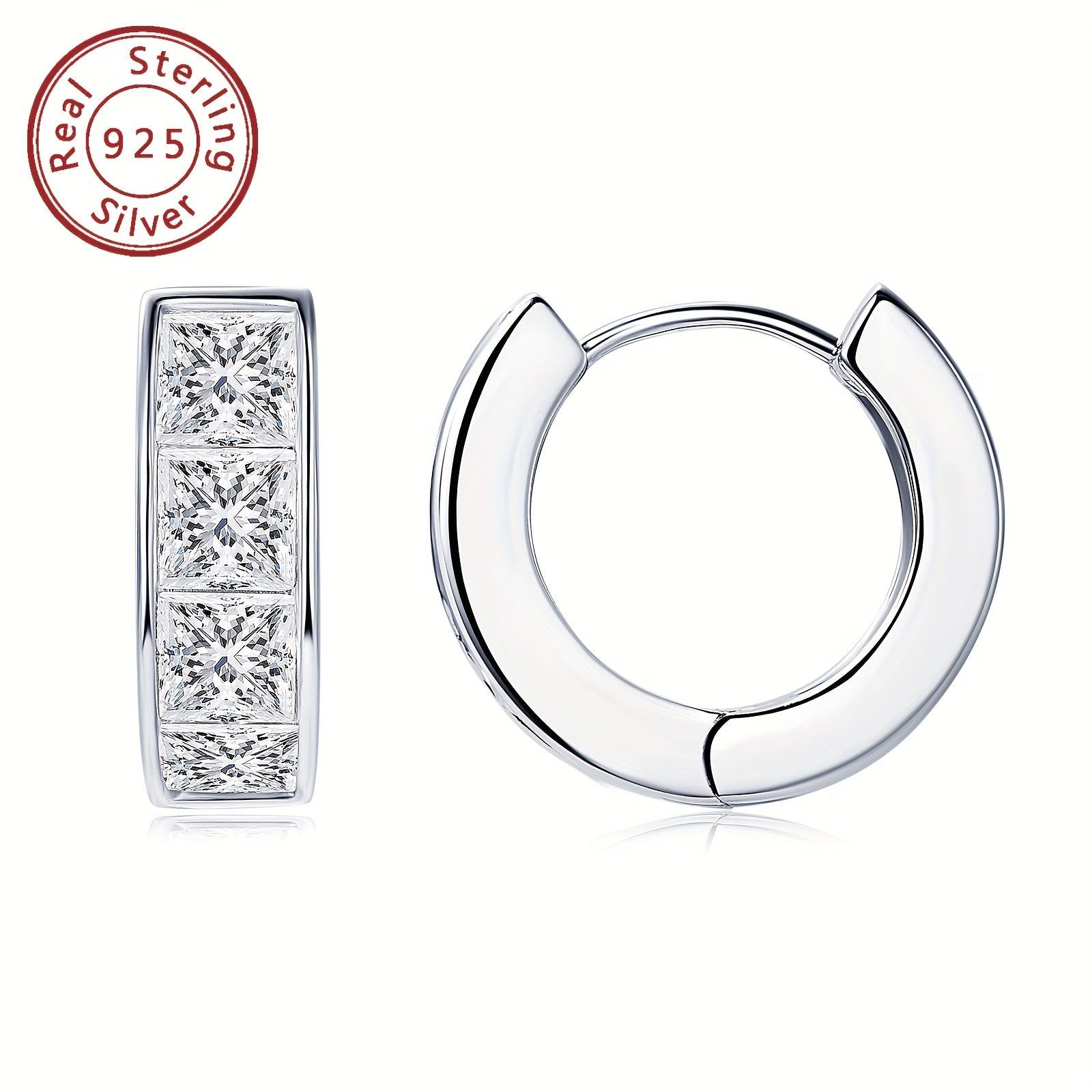 Elegant Silver Earrings with Moissanite Square Cut Irregular Design for Women