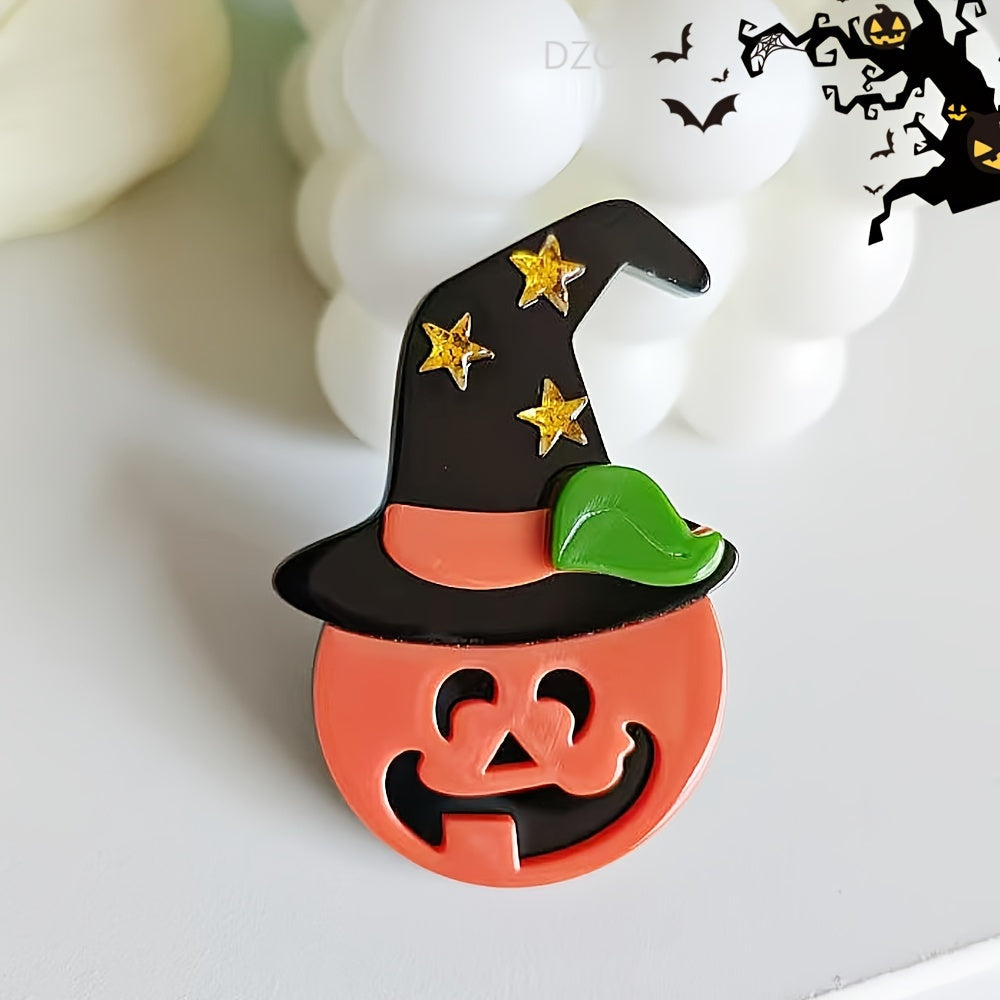Retro Punk Acrylic Brooch Pins Halloween Icons Pumpkins Skeletons Bats Quirky Cartoon