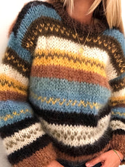 Plus Size Striped Acrylic Knit Sweater High Neck Pullover All Seasons