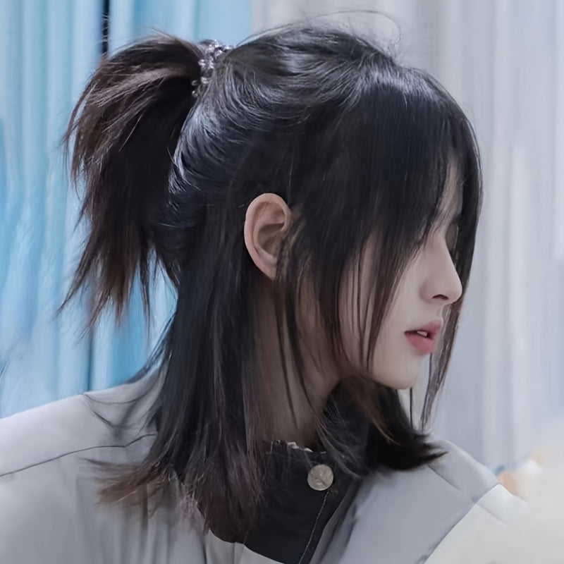 Black Straight Fiber Samurai Cosplay Wig for Men School Style Costume Accessory