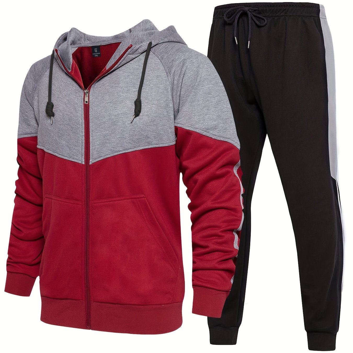 Conjunto de sudadera y jogger de color block para hombre talla grande de poliéster, casual para otoño e invierno