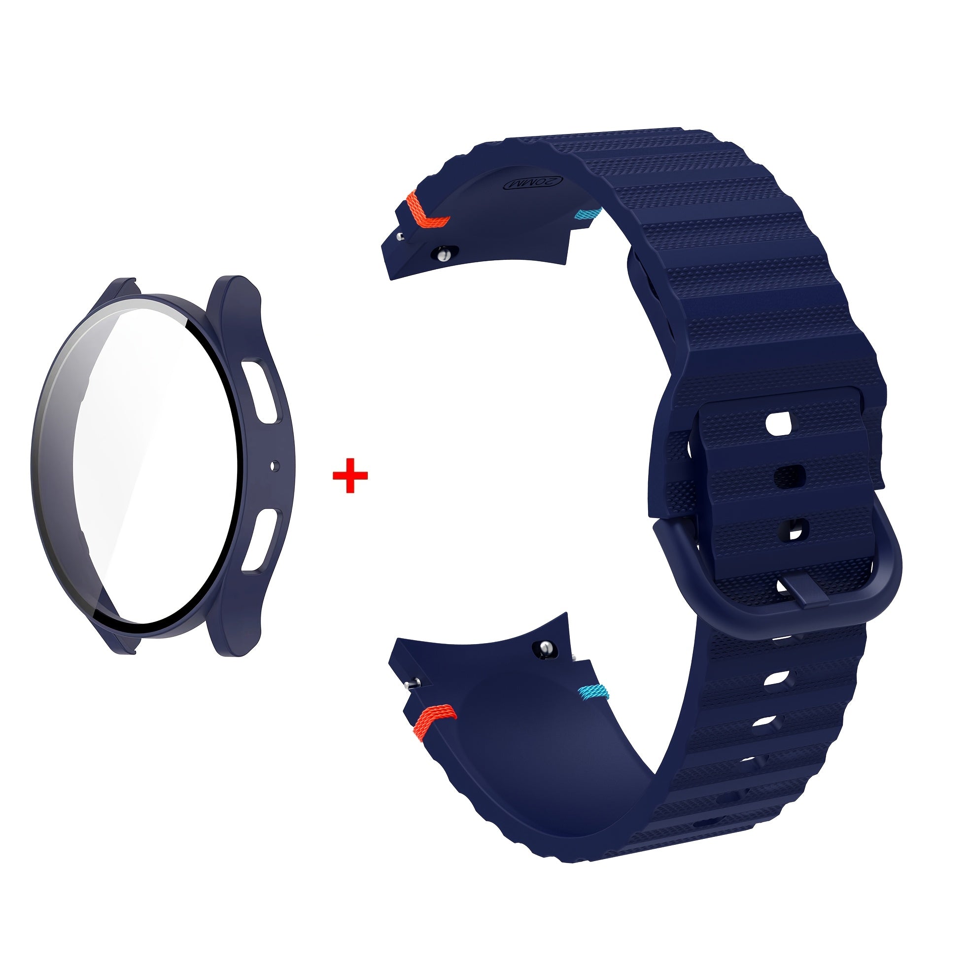 Silicone Sport Watch Band with Wavy Stitch Design and Tempered Glass Case for Samsung Galaxy Watch 4 5 6 7 40mm 44mm