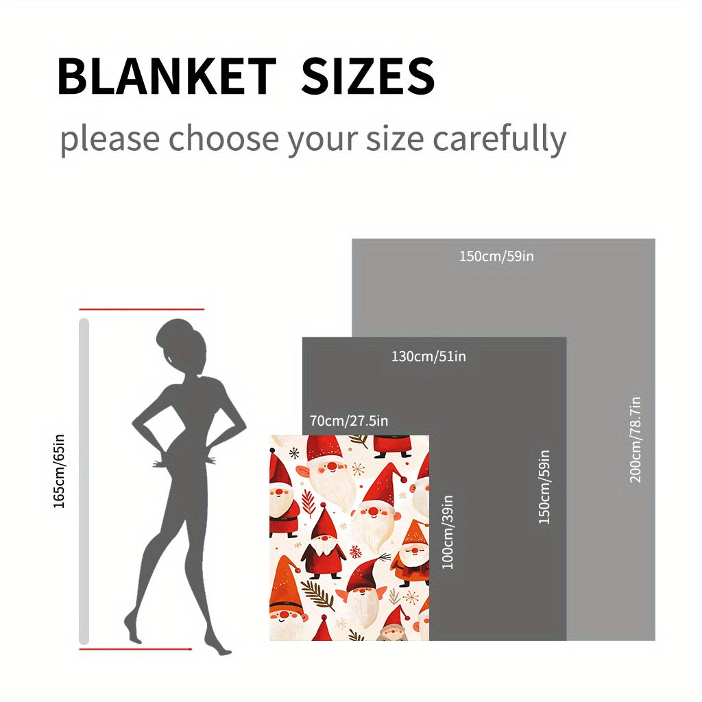 Christmas Santa Gnome Patterned Soft Flannel Throw Blanket for Sofa Home Travel