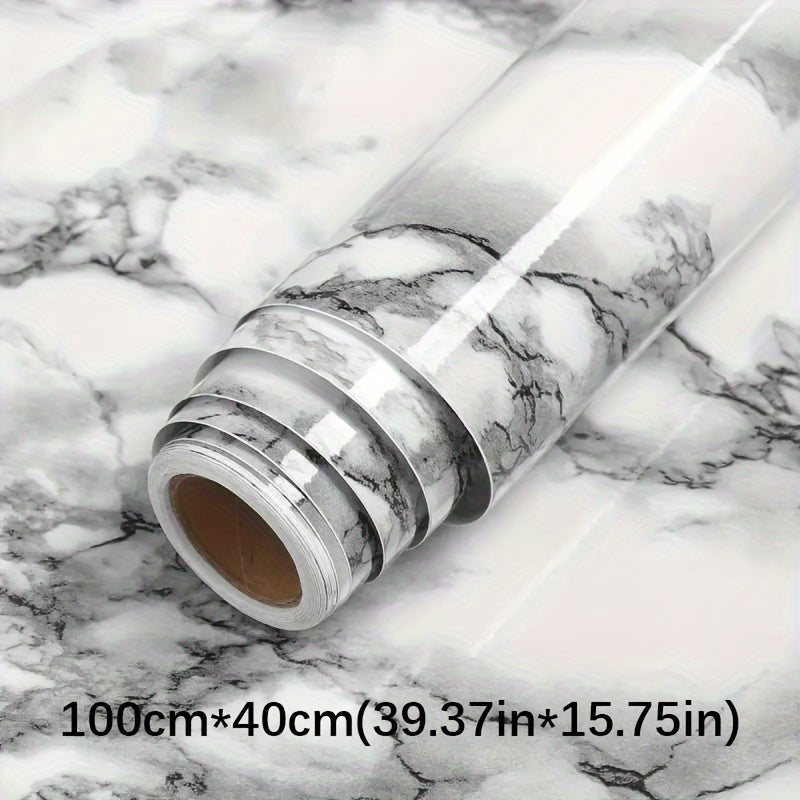 Marble Texture Self-Adhesive Wallpaper Waterproof Oil Heat Resistant Vinyl for Kitchen Bathroom Room Renovation