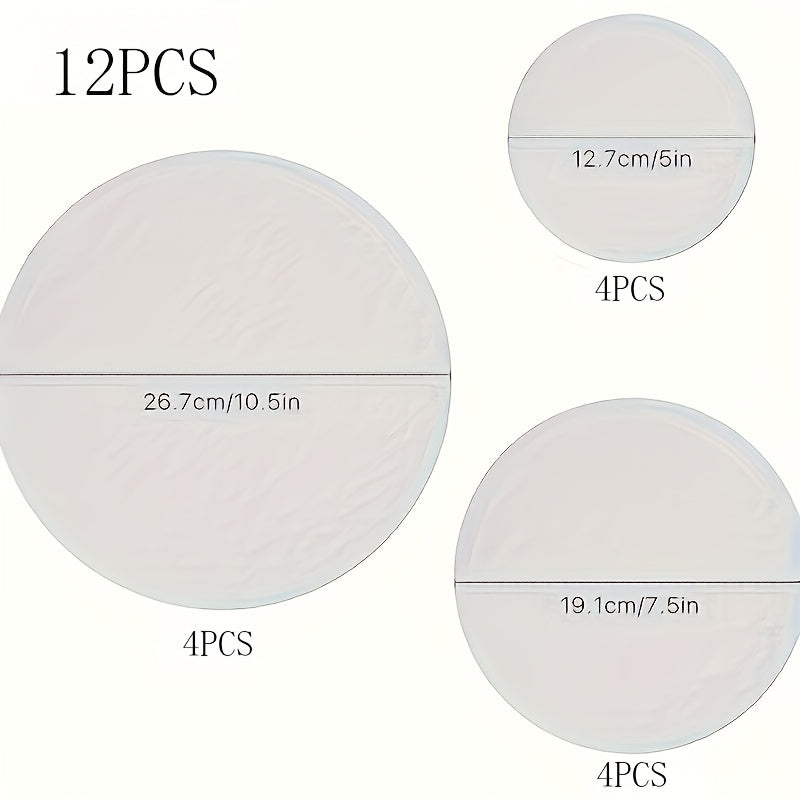 12 dona yumaloq paxta idish ushlagichlari va plastinka bo'laklari to'plami - 3 o'lchamda keladi, chizish va issiqlikka chidamli, oshxona idishlari, plastinkalar va saqlash uchun ideal. PC materialidan tayyorlangan, elektr energiyasi talab qilinmaydi.