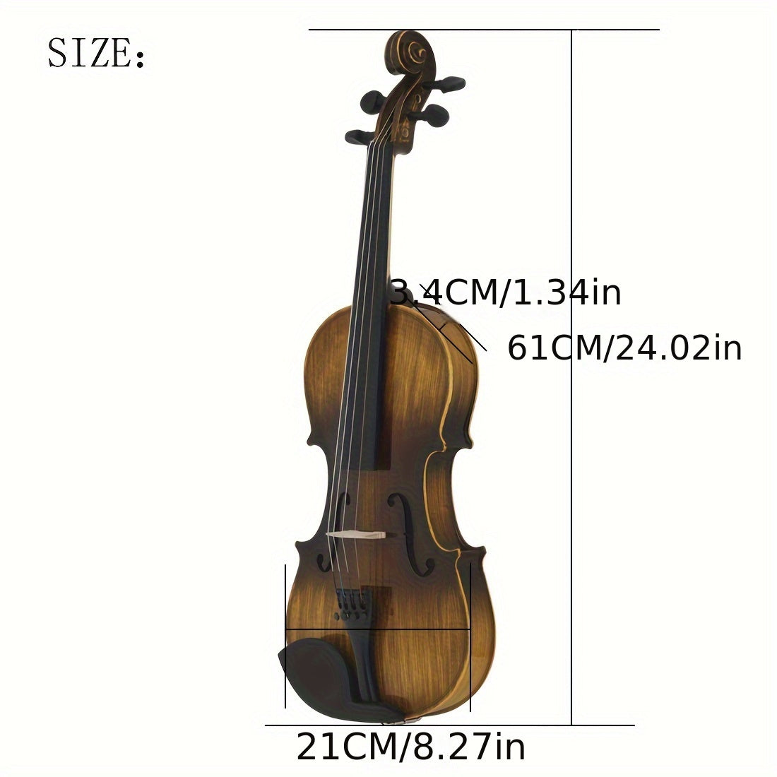 Glossy Basswood Violin with Deep Brown Finish, Precision Pegs, Lightweight Durable Design