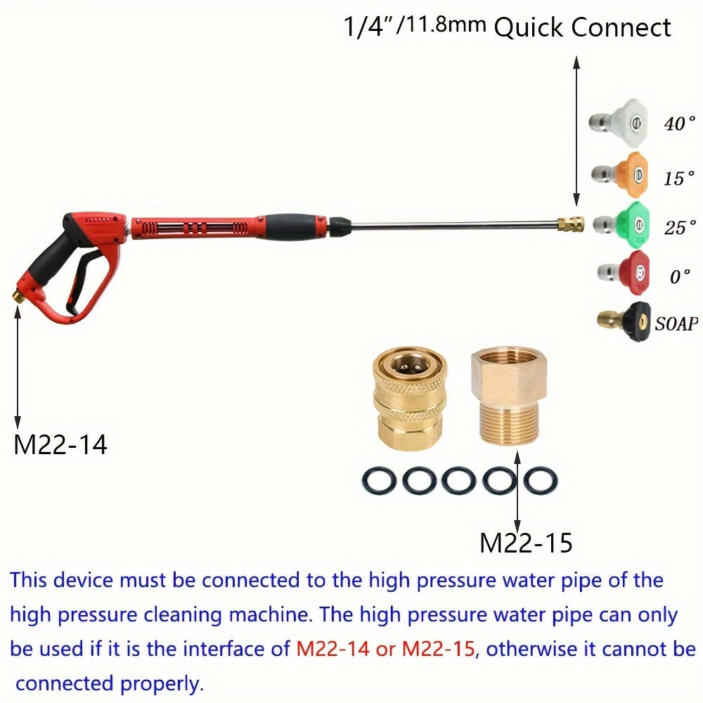 High Pressure Washer Gun with Extension Rod Nozzle Tips 5000 PSI Brass Metal