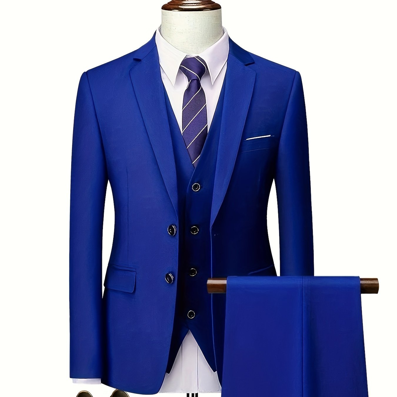 Мужской деловой костюм с узким кроем, 3 предмета, полиэстер, вискоза, однотонная эластичная ткань