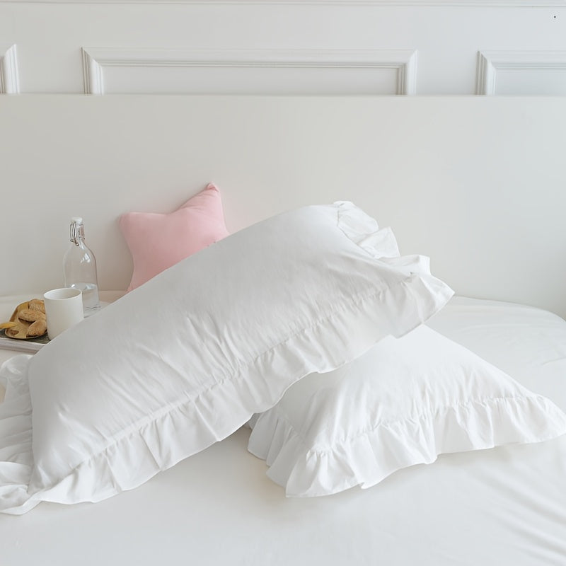 Juego de 2 fundas de almohada blancas con encaje y borde con volantes, material suave y amigable con la piel