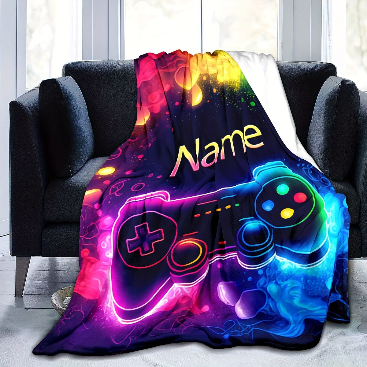 Customizable Gaming Controller Pattern Throw Blanket Flannel Soft Warm Lightweight