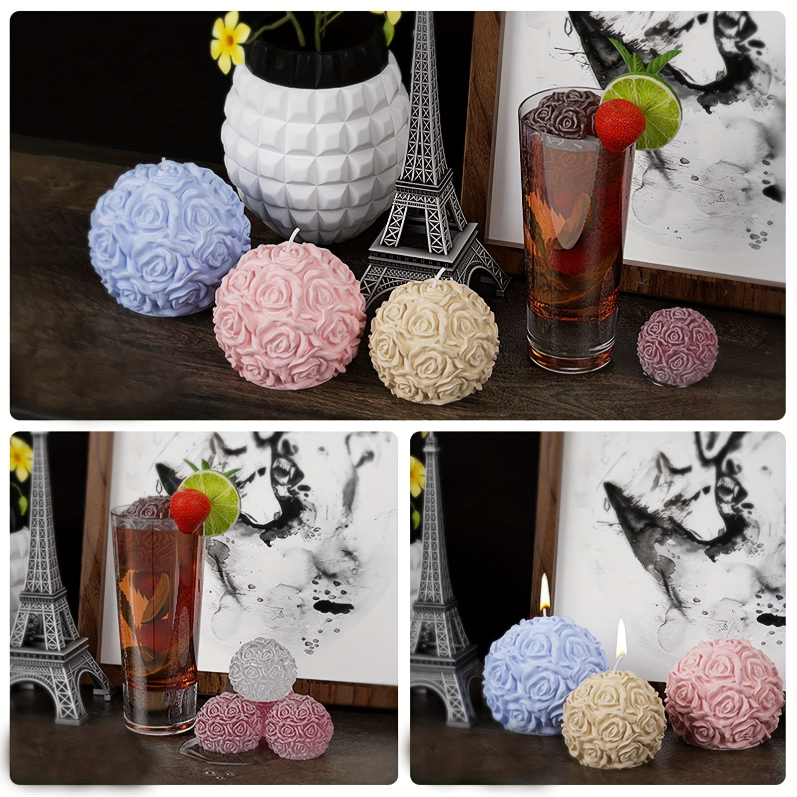 Silicone Mold for 3D Rose Ball Candles and Flower Cluster Ice Cubes Home Decor