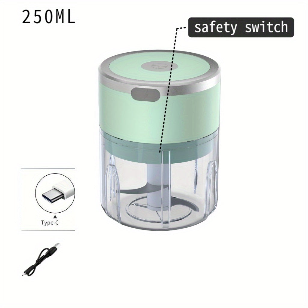 Electric garlic chopper and meat grinder 8.45oz capacity compact design safety switch Type-C charging