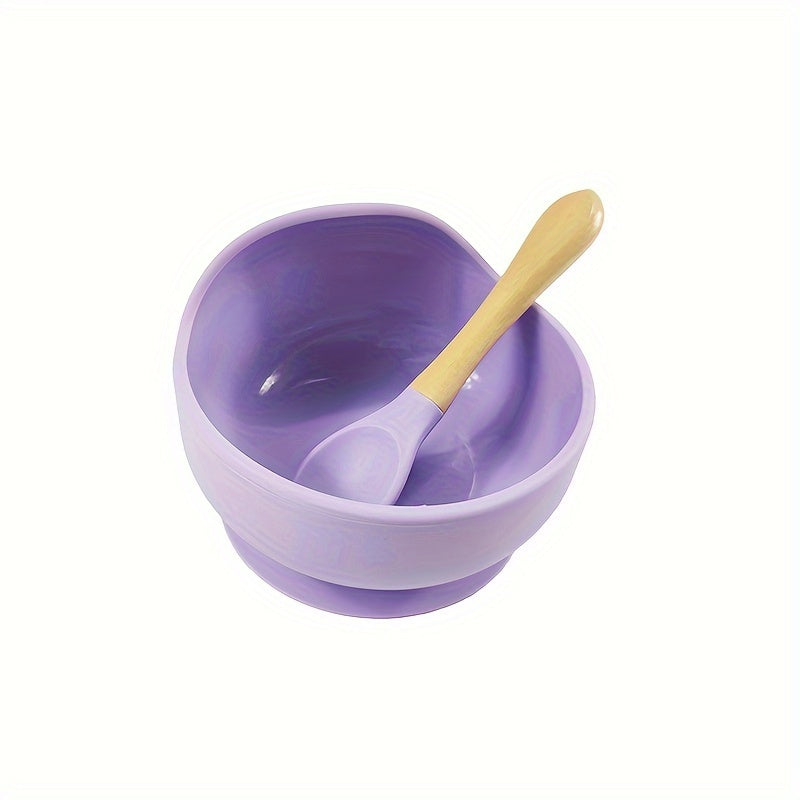 Kids' Feeding Set Silicone Bowl with Suction and Wooden Fork BPA-Free Dishwasher Safe 9 Colors
