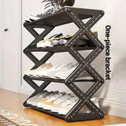 No Assembly Freestanding Plastic Shoe Rack 4 Tiers Black Metal Storage Organizer