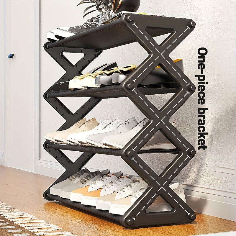 No Assembly Freestanding Plastic Shoe Rack 4 Tiers Black Metal Storage Organizer