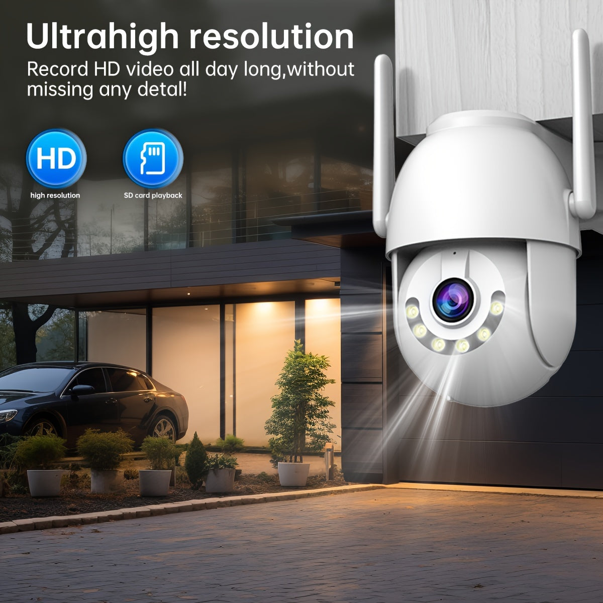 3MP WiFi Outdoor Security Camera with Color Night Vision 2-Way Audio PTZ