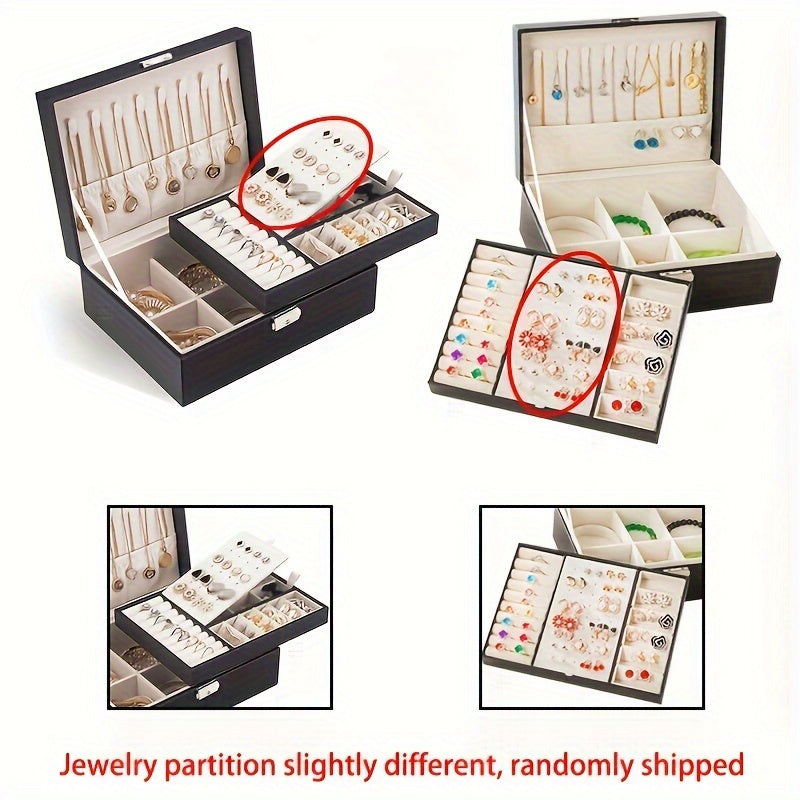 Double Layer Jewelry Box Leather Storage Organizer for Earrings Bracelets Rings Necklaces