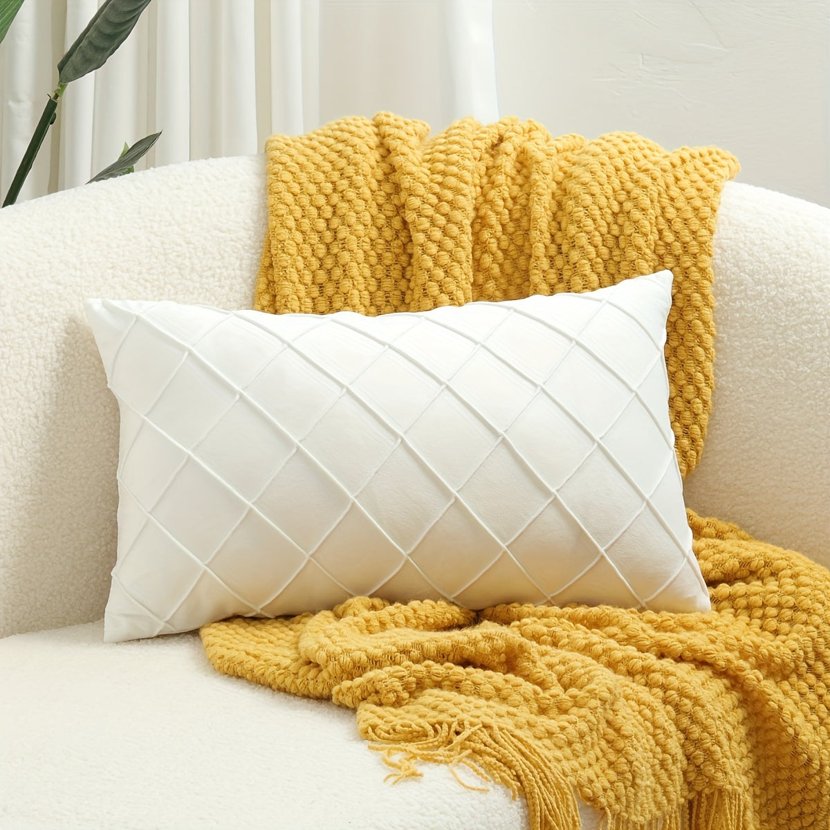 Argyle Polyester Velvet Throw Pillow Cover for Sofa Couch Living Room Decor