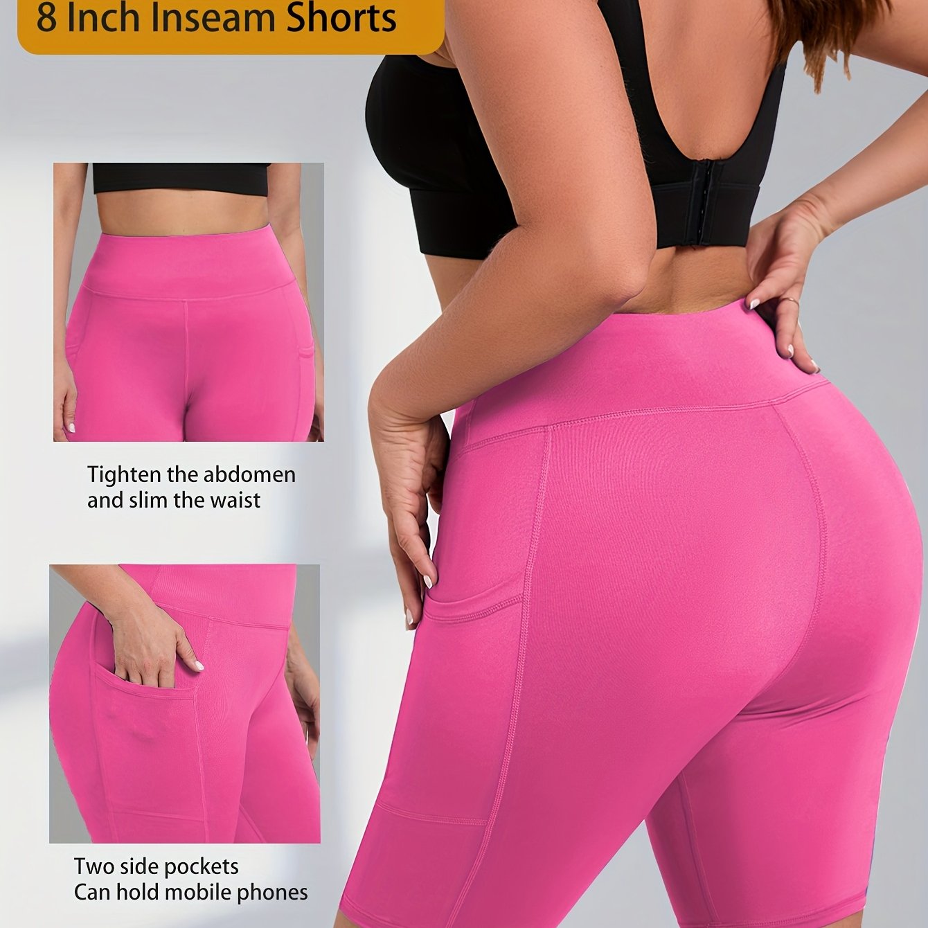 Plus Size High-Waisted Yoga Shorts Breathable Workout Leggings with Pockets