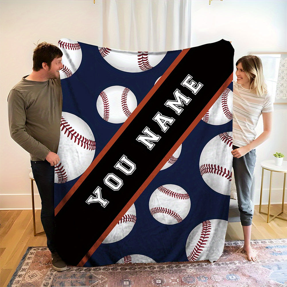 Personalized Sports Theme Cozy Polyester Flannel Blanket with Custom Name for All Seasons