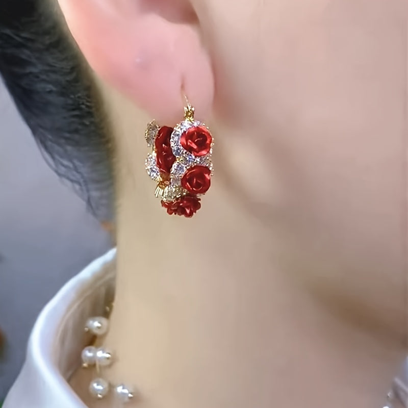 Red and Purple Rose Flower Earrings for Women Stylish Jewelry Gift
