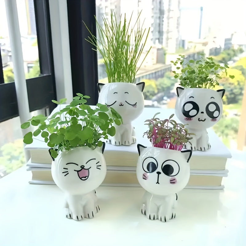 Mini Cartoon Cat Ceramic Flower Pot for Desktop Indoor Outdoor Decor