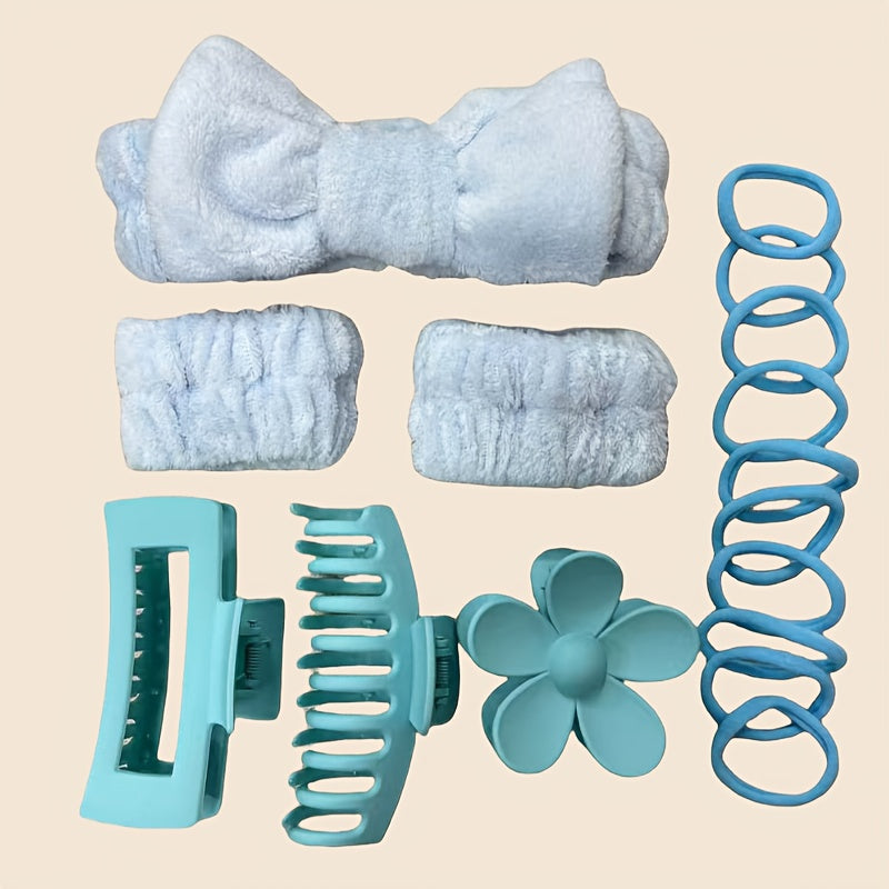 16-Piece Hair Accessory Set for Women and Girls Pink Black Bow Headbands Hair Clips Wristbands for Travel Spa Makeup Gifting