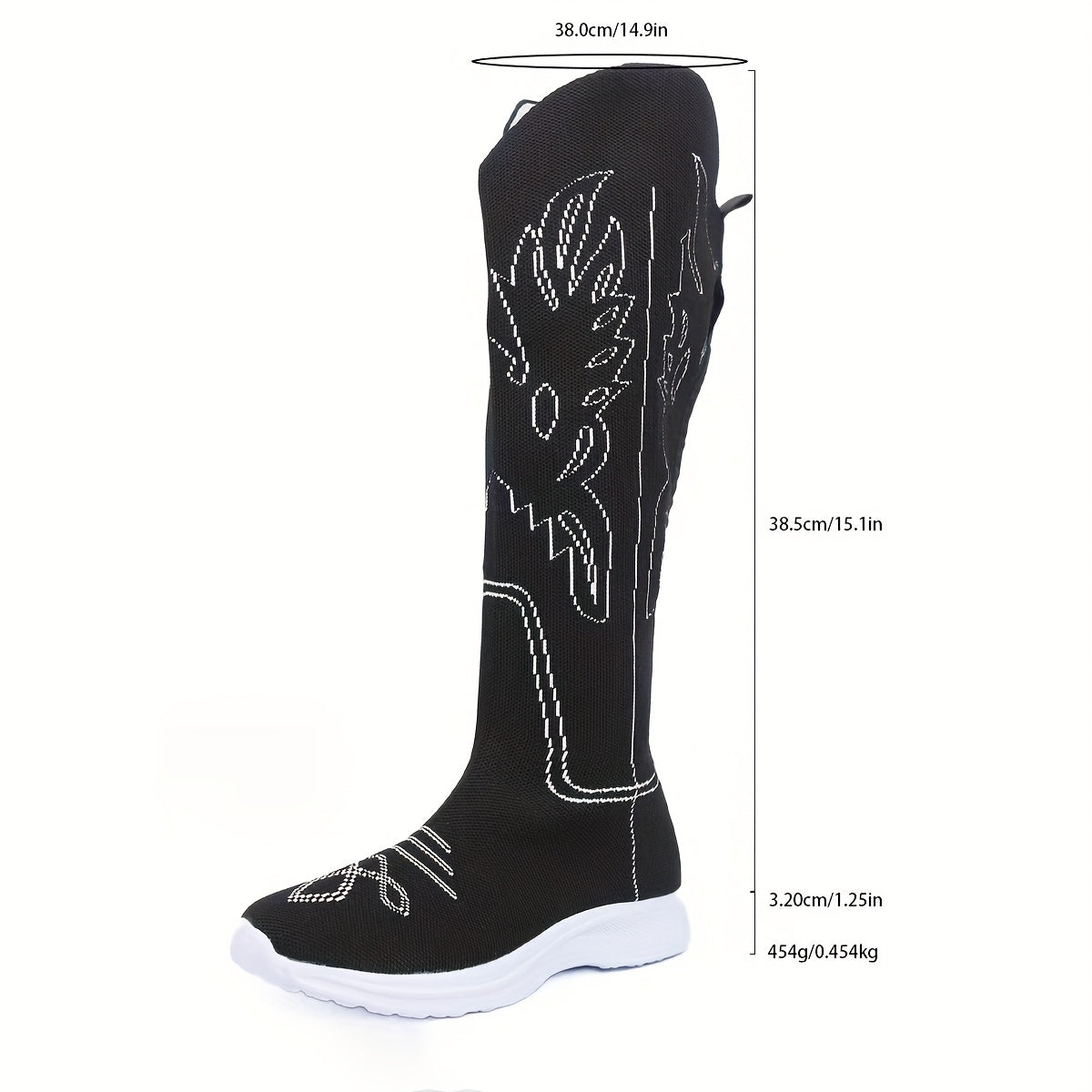 Women's Knee-High Winter Boots Fabric Snowflake Heel Cold Weather Footwear